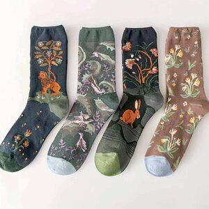 Colorful Cotton Socks 4 Pair Med